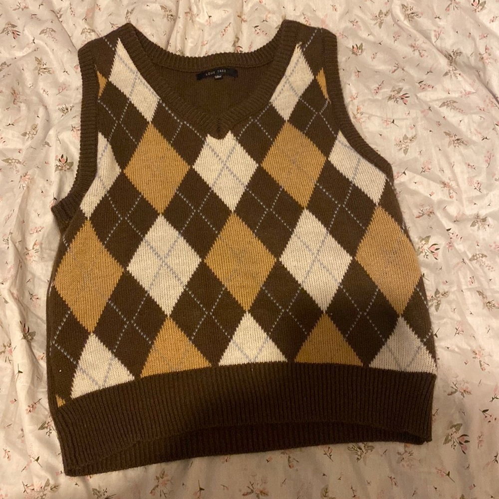 Brown, Beige, and white sweater vest!